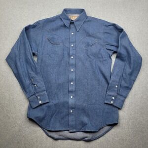 Schaefer Outfitter Western Shirt Mens Medium Blue Denim Pearl Snap 6060‎ USA